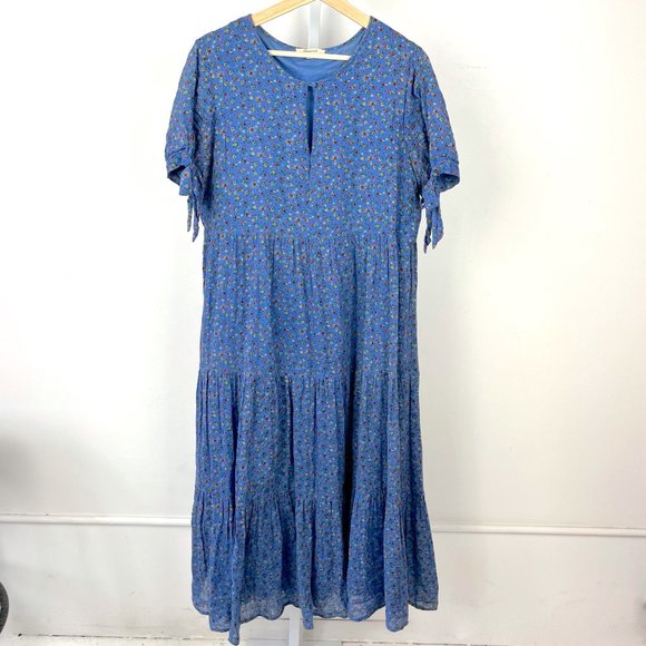 Madewell Dresses & Skirts - Madewell Tie-Sleeve Tiered Midi Dress in Calico Floral Long Cotton Blue M